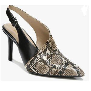 FOWT Black Snakeskin Two Toned Patchwork Slingback Pointed Toe High Heel Pump